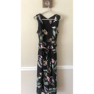 Vince Camuto Womens Size S Black Floral Romper Sleeveless Pockets Capri Length